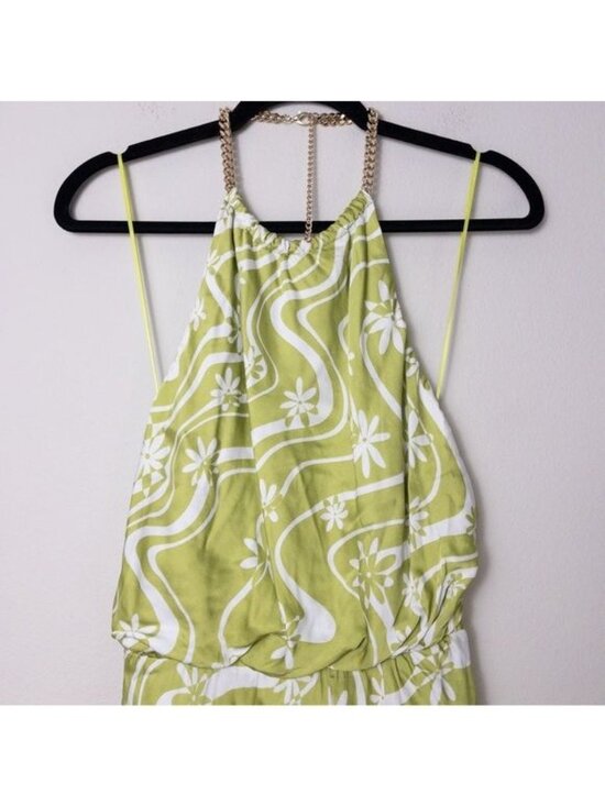 NEW ASTR The Label Quinta Retro Halter Chain Mini Dress M Celery Floral Mabel - Picture 7 of 11